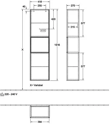Produktbild von Villeroy & Boch V&B Hochschrank FINION 418x1516x270 Ans li Reg anth ma/anth ma