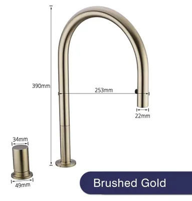 Immagine prodotto di Miscelatore per lavello da cucina, estraibile, con due fori - Miscelatore monocomando - Realizzato in ottone massiccio - Acqua calda e fredda - Inossidabile - Finitura dorata spazzolata