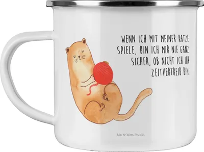 Produktbild von Mr. & Mrs. Panda Pott Katze Wolle - Weiß - Geschenk, Reisebecher, Emaille Tasse, Spielen, Blechtasse, Becher, Cat, Haha, Spiel, Katzen, Teetasse
