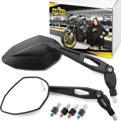 Produktbild von Area1 Motorradspiegel Motorrad Rückspiegel Set (rechts+links) E- 2xM10 Rechtsgewinde. Kompatibel mit Honda Kawasaki KSR Suzuki Triumph (NB1V1)