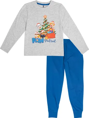 Produktbild von Paw Patrol Schlafanzug für Jungen - Christmas Kinder Winter Pyjama Set Weihnachten Langarm mit Hose Grau/Blau 110/116
