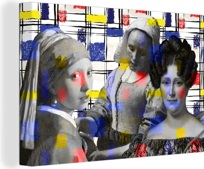Zdjęcie produktu dla OneMillionCanvasses® - Obraz na płótnie - 140x90 cm, Kolaż - Mondrian - Malarstwo, Dekoracja ścienna - Zdjęcie na płótnie - Obraz na drewnianej ramie