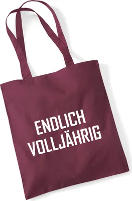 Produktbild von Huuraa Jutebeutel Endlich Volljährig Schriftzug 10 Liter Burgundy Baumwolle Tasche Geschenkidee