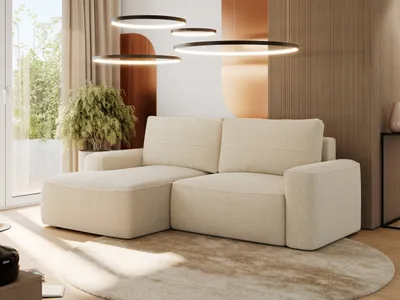 Produktbild von MKS MEBLE Sofa mit Schlaffunktion - Ecksofa mit Schlaffunktion und Bettkasten - Sofa 3 Sitzer - Schlafsofa - Couch - Schlafsofa mit Bettkasten - Belluno - Beige Boucle - Links