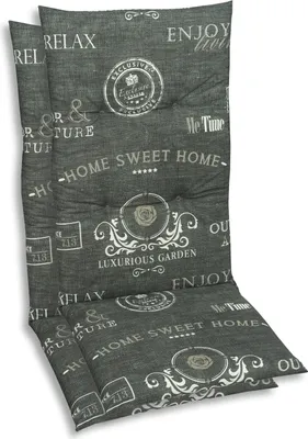 Produktbild von GO-DE Sitzauflage grau, 108x48x5 cm, Rückenhöhe 60 cm, 2er Set, Textil, hochwertige Schaum-/Vliesfüllung, Gummihalteband, Handwäsche, modernes Dessin für Gartenstuhl