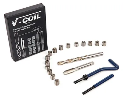 Immagine prodotto di It di riparazione per filettature a passo fine, con misure in formato metrico, kit di riparazione filettatura elicoidale, strumenti di riparazione filettatura metrica, M6 x 1.0 - V-COIL, con punte e maschi HSS