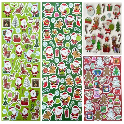Weihnachtssticker 120 Stück, selbstklebend, Glitzer, Holografie