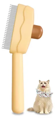 Image de Brosse de soin pour animaux de compagnie avec bouton d'élimination des poils, couleur jaune