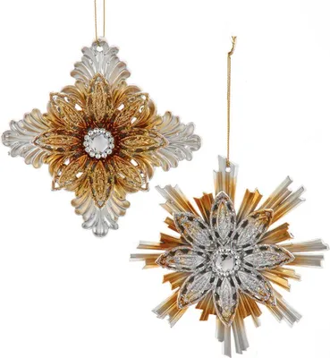 Produktbild von Weihnachts-Ornament mit Blumen-Motiv, aus Kunststoff, gold-silber, 13cm lang