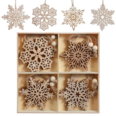 12 Holz-Schneeflocken, Weihnachtsanhänger, 7,5 cm, DIY