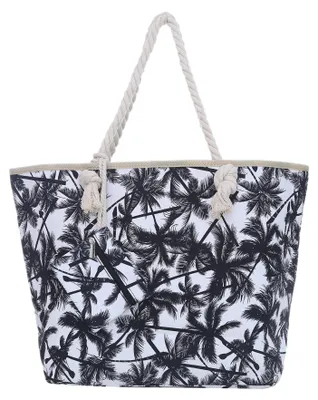 Immagine prodotto di Grande borsa da spiaggia shopper con cerniera - Palme bianco-nero