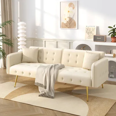 Produktbild von Sofabett mit doppelt verstellbarer Rückenlehne + 6-stufigen Armlehnen – hochwertiger Veloursbezug, ideal für kleine Wohnungen