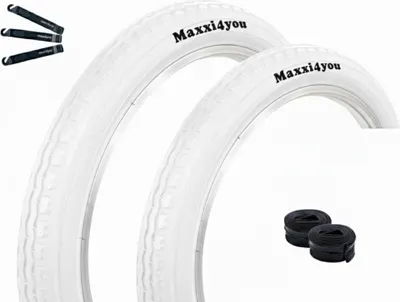 Produktbild von Maxxi4you 2 x Fahrradreifen HY-145 in Weiß 47-355 (18" x 1.75) + 2 x Passende Schläuche AV inkl. maxxi4you Reifenheber