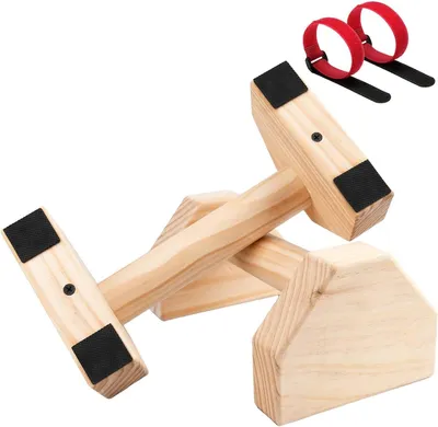 Immagine prodotto di Maniglie in legno per flessioni - Parallette in legno - Allenamento della forza - Stabilità triangolare - 1,31 kg - Legno naturale
