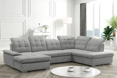 Produktbild von DOMO-HOME Ecksofa mit Schlaffunktion NICOLE – Modernes Ecksofa 345x230cm | Regulierbaren Kopfstützen | Boxspring-Funktion und Stauraum | Ideal für Wohnzimmer | Farbe grau | Links