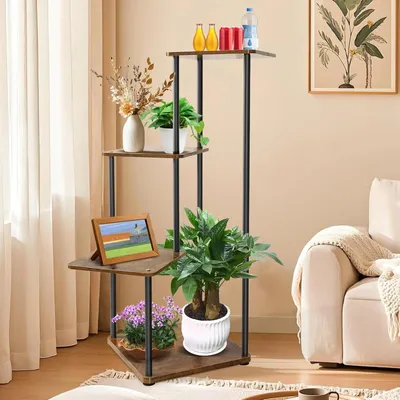 Immagine prodotto di Supporto per piante in metallo - Scaffale a 4 livelli per fiori - Porta piante autoportante - Per vasi - Adatto per interni ed esterni