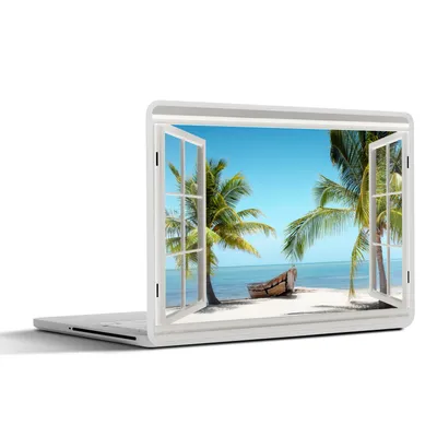 Produktbild von MuchoWow® Laptop Aufkleber Sticker Cover Durchsichtig - Strand - Palme - Boot - Tropisch - Meer - Blau 30x22 cm - Laptop-Sticker