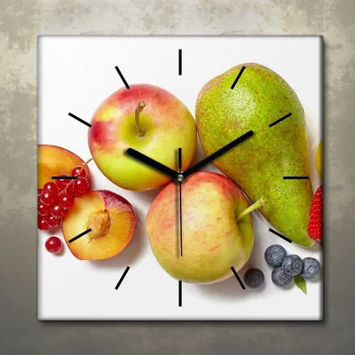 Produktbild von Wohnzimmer Leinwand Uhr Geräuschlos Küche 30x30 Farbige, Früchte, schwarze Zeiger