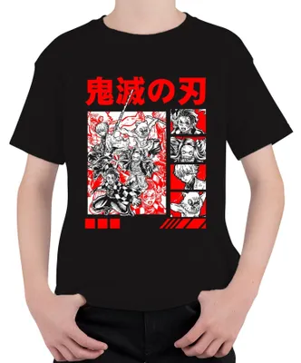 Zdjęcie produktu dla Koszulka dziecięca Uni Kimetsu no Yaiba Demon Slayer Tanjiro Nezuko Inosuke Zenitsu, Czarny, 140