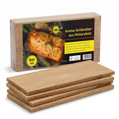 Produktbild von Campingman Räucherbretter aus Hickoryholz 4er Pack – Aroma Grillbretter & Räucherplanken für Fisch, Fleisch & BBQ – Für Gas-, Kohle- & Elektrogrill, KI-generiertes Bild