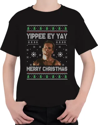 Produktbild von Yippee Ey Yay Merry Christmas - Ugly Christmas Sweater Weihnachtsgeschenk Uni Kinder T-Shirt, Schwarz, 128