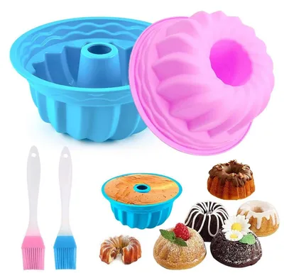 Zdjęcie produktu dla Formy do pieczenia typu Gugelhupf, silikonowe, 2 sztuki, średnica 16,5 cm, kolor: niebieski, różowy
