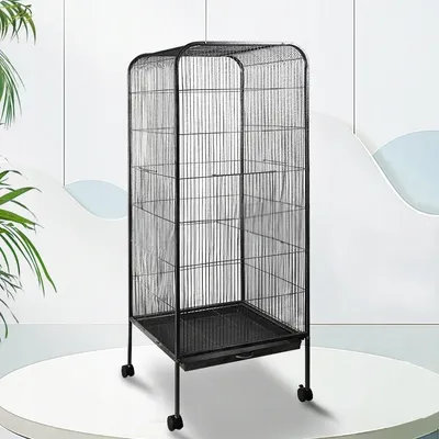 Produktbild von Großer Volierenkäfig auf Rädern für Papageien, Kanarienvögel und exotische Vögel – Mobile Vogelvoliere in Schwarz