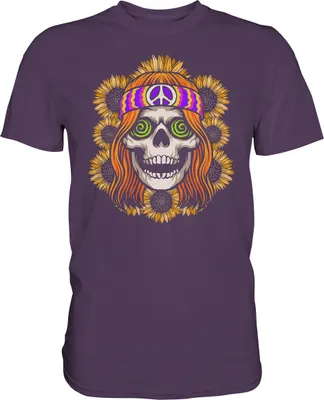 Produktbild von Hippie Totenkopf Sonnenblumen T-Shirt Gärtner Geschenk Garten – Urban Purple / L