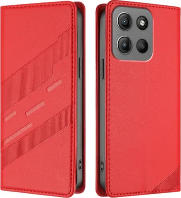 Produktbild von Hülle für Motorola Moto G15, Kunstleder Brieftaschen Handyhülle mit Kartenfach und Standfunktion Rot