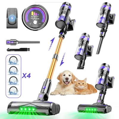 Produktbild von Vortisys 500W/80000Pa Staubsauger Kabellos, 60Min Akku Staubsauger, Staubsauger mit LED Display, GreenEye-Technologie, HEPA-Filtersystem & Anti-Verfil