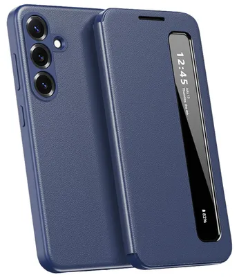 Produktbild von Kunstleder Hülle für Samsung Galaxy A57, Intelligentes Handyhülle mit Smart Side Window Blau