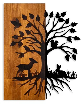 Wandaccessoire aus Holz, Walnuss/Schwarz, 46x58x3 cm, einzigartig