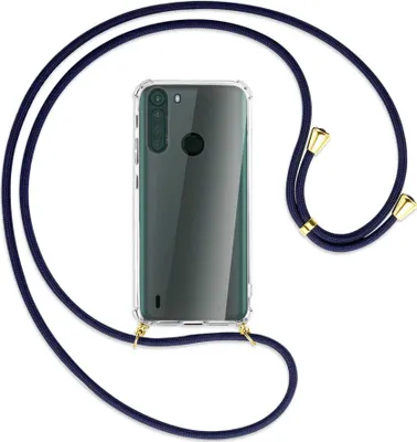 Produktbild von Handykette Backcover-Schutzhülle mit Band (Metall goldfarben) für Motorola One Fusion - dunkelblau