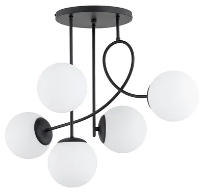 Obrázek produktu pro Závěsné svítidlo s bílými koulemi MODERN, černé, 5xE14x10W, kov, rozměry: 54x44x72 cm, IP20, Alfa
