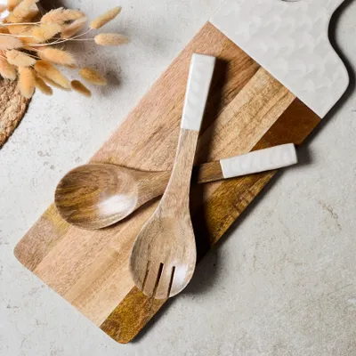 Image de Couverts à Salade - HOME DECO FACTORY - Nerina - Manguier - Marron et Beige