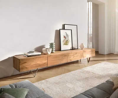 Produktbild von DELIFE Lowboard Wyatt 220 cm Akazie Natur 4 Schübe V-Fuß Edelstahl