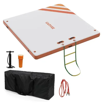 Produktbild von Aufblasbare Schwimmplattform - Wasserdock 180x150 cm - Rutschfeste Oberfläche - PVC - Tragbare Wasserinsel für Pool See Meer - Orange