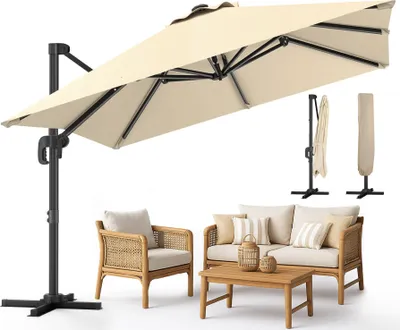 Produktbild von VOUNOT® Ampelschirm  300 cm , Sonnenschirmmit Abdeckung, 360° Drehbar & 6 Neigbar, Beige