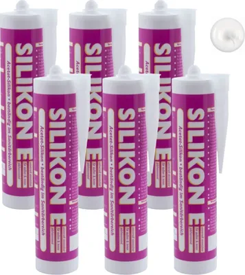 Produktbild von ARLI SET: 6x Silikon 310ml weiß Universal Sanitär Bad Dusche Küche Fuge Fenster innen außen - 6 Kartuschen