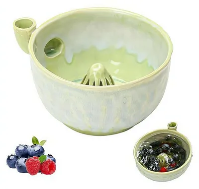 Produktbild von Keramik Obstschale mit Abtropffunktion, elegante Beeren Schüssel zum Waschen und Servieren von Obst, für Erdbeeren, Heidelbeeren und Gemüse