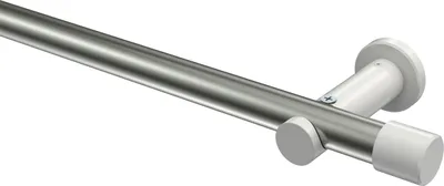 Produktbild von Interdeco Gardinenstange / Vorhangstange Edelstahl-Optik / Weiß, Typ Platon Santo (Kappe) ohne Ringe, 20 mm Ø 1-läufig, 140 cm
