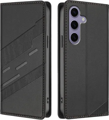 Productafbeelding van Hoesje voor Samsung Galaxy S24 FE - Phonesta portemonneehoesje met reliëflijnen - Zwart