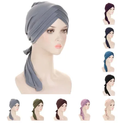 Produktbild von Muslim Kopftuch, Damen Stirnband Bandana Kopftücher, Einfarbiges Turban Grau