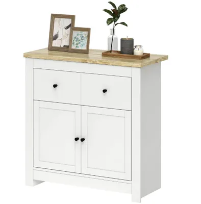 Produktbild von Kommode mit viel Stauraum, Sideboard mit Soft-Close-Türen, 2 Schubladen, verstellbares Regal, Weiß