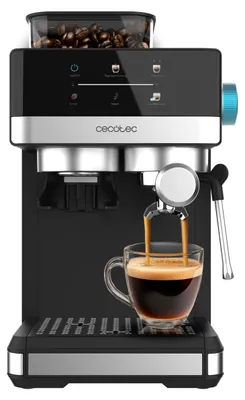 Produktbild von Cecotec Power Espresso 20 Grind +, Espressomaschine, 1,7 l, Gemahlener Kaffee, Eingebautes Mahlwerk, 1350 W, Schwarz, Edelstahl