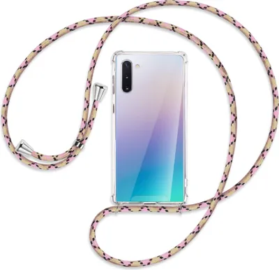 Produktbild von Handykette Backcover-Schutzhülle mit Band (Metall silberfarben) für Samsung Galaxy Note 10 (N970) - rosa Karo
