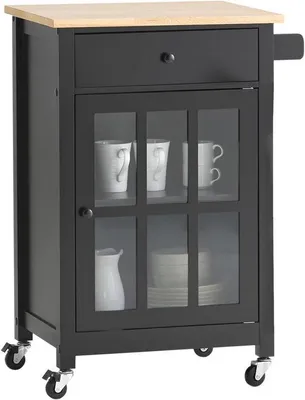 Obrázok produktu pre Kúpeľňový vozík Famanu na kolieskach s úložným priestorom – čierna farba – 63 x 46 x 88 cm