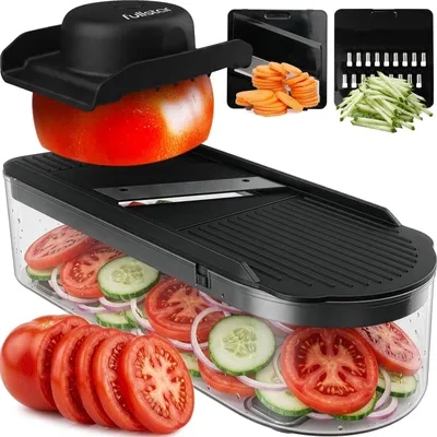 Produktbild von Mini Mandoline Gemüsehobel Gemüseschneider - Kompakt - 2 Klingen - Für Gurke, Zucchini und Kartoffel