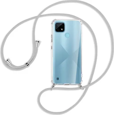 Produktbild von Handykette Backcover-Schutzhülle mit Band (Metall silberfarben) für Realme C21 (RMX3201) - silbergrau