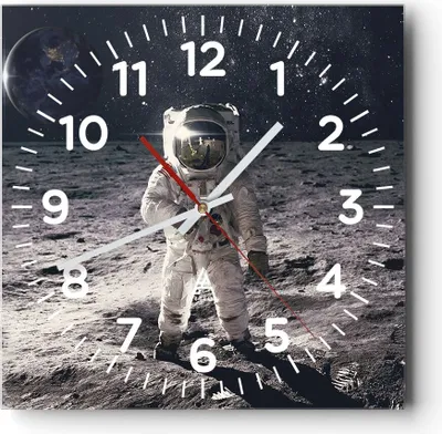 Produktbild von Wanduhr - Quadrat - Glasuhr - Mond Erde Astronaut - 40x40cm - Schleichendes Uhrwerk - Lautlos - zum Aufhängen bereit - Dekoration Modern - Wanddekoration aus Glas - C4AC40x40-4882